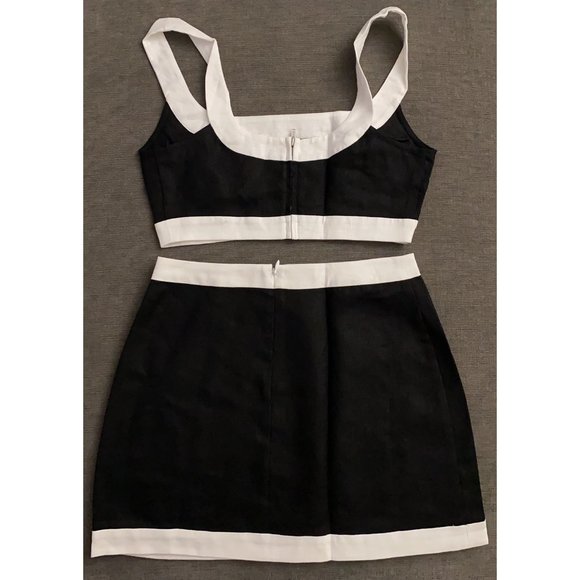 NWOT Reformation Robbie Linen Two Piece in Black White Sleeveless Top Skirt Set - Picture 7 of 12